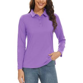 TACVASEN Women's Long Sleeve Polo Sun Protection UV SPF Outdoor Long Sleeve 3-Button Quick Dry Golf Shirt