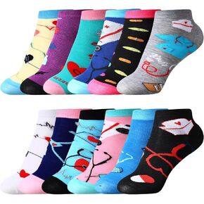 12 Pairs Women's Novelty Nurse Socks Dental Teeth Socks Nurses Gifts Dental Gift Ankle Socks for Christmas