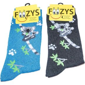 Foozys Women’s Crew Socks | Koala Mom & Baby Zoo Animal Novelty Socks | 2 Pair
