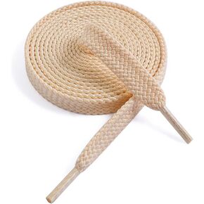 VSUDO Upgrade 50" Double Layer Weave Flat Shoelaces, 5/16" Wide Flat Shoe Laces for Adults & Kids Sneakers or Athletic Shoes [1Pair-Beige-127CM]