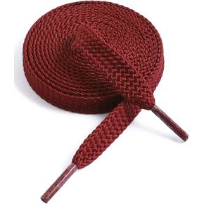 VSUDO Upgrade 43" Double Layer Weave Flat Shoelaces, 5/16" Wide Flat Shoe Laces for Adults & Kids Sneakers or Athletic Shoes [1Pair-Dark Red-110CM]