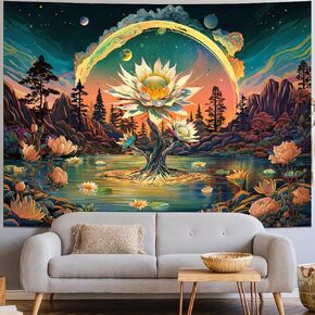 Amtoodopin Tree of Life Tapestry Nature Floral Plant Tapestry Trippy Forest Tree Tapestry for Bedroom Aesthetic Sunset Tapestry Wall Hanging for Living Room