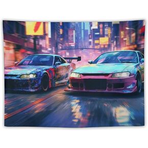 QEOPGNE Large Tapestry Wall Hanging Decor Jdm Car S13 S15 Blue Tokyo Drifting Anime Tapestry Wall Decor for Bedroom Aesthetic Wall Art Living Room Decor for Men And Woman 30"x40"
