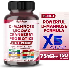 D-Mannose 1500mg مع التوت البري والبروبيوتيك والأوفا أورسي - مكمل الكل في 1 لصحة المسالك البولية والمثانة - صنع في الولايات المتحدة الأمريكية - 75 وجبة in Kuwait