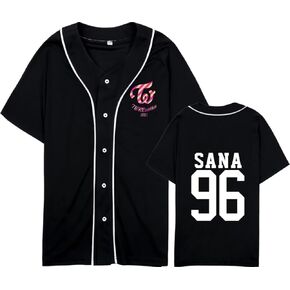 Kpop Twice Baseball Jersey Tzuyu Mina Momo Sana Dahyun Chaeyoung V Neck Hip-Hop T-Shirt