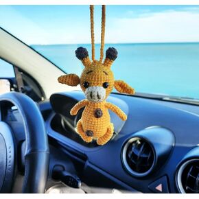 Giraffe Crochet Handmade Car Rear View Hanging Ornament, Automobile Automitive Interior Accessories.