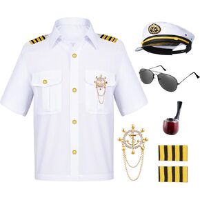 Kids Yacht Captain Sailor Costume for Boys Shirt Hat Accessories 6 Pcs Set Party Cosplay 2-12Years