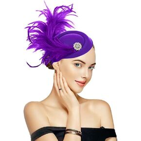 Yellow Church Hat, Light Blue Hats Women, Womens Hats With Feathers, Womens Hat, Kentucky Derby Hats, Derby Hat Women,Fascinators,Kentucky Derby Hat,Crystal Tea Party Hats For Women,Pillbox Hat.Purple