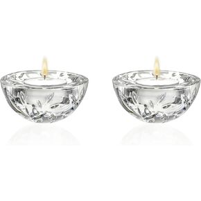 Barski Glass Tea Light Candle Holder - Set of 2 - for Wedding - Holidy Party Decoration - Round Bottom Will Create a Rocking Effect - Horizontal Lines Design - 3.5" Diameter - Made in Europe