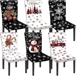 Pickmesh 6 Pcs Christmas Chair Cover Removable Washable Stretch Xmas Kitchen Chair Cover Snowflake Christmas Dining Chair Slipcovers Christmas Kitchen Decor for Restaurant Kitchen Hotel Holiday Party