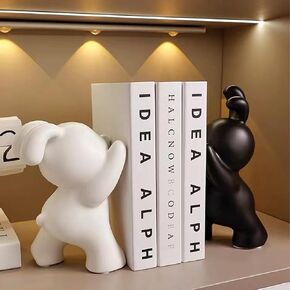 2 Pcs Decorative Bookends Gloomy Bear Book Ends for Shelves Ceramic Animal Figurine Stands Organizer Heavy Duty to Hold Books Silver-Plated Bear Home Decor