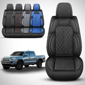 Car Seat Covers Custom Fit for Toyota Tacoma 2015-2023 Breathable Waterproof Faux Leather Protective Seat Cover with Pickup Truck (Black & Grey, Full Set)
