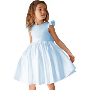 Flower Girls Dresses Short Wedding Party First Communion Dress for Girls Satin Pearls FL034