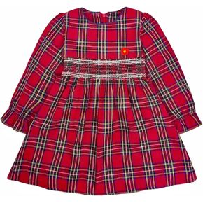 Toddler Girl Dresses Casual Red Plaid Long Sleeve Smocked Dress for Baby Girls Elastic Waist Fall Winter Dress