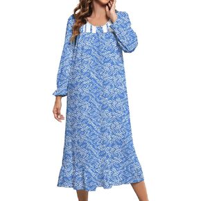 Cotton Nightgowns for Women Long Sleeves House Dress Nightdress Full Length Sleepwear Loungewear