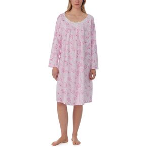 Carole Hochman Pajamas for Women Nightgown - Floral Cotton Knit Lightweight 50" Long Sleeve Sleep Dress