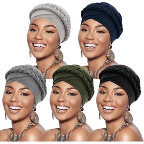 DRESHOW African Women Turban Caps Beanie Twist Headscarf Pre-Tied Double Twisted Braids Headwraps for Women Chemo Cancer Cap