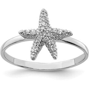 Jewels By Lux Sterling Silver Rhodium-plated Polished CZ Starfish Ring