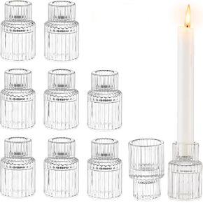 Glass Candlestick Taper Candle Holder: Glasseam Set of 2 Small Candle Holders for Candlesticks, Modern Crystal Clear Tapered Candle Stick Holder for Wedding Dining Table Centerpiece Christmas Decor