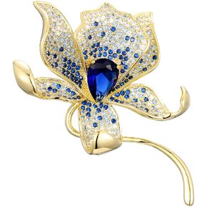 Stunning Handmade Lily Brooch in 14K Gold with Crystal Encrusted, Luxurious Moissanite Botanical Floral Corsage, Ideal Botanical Theme Shawl Accessory