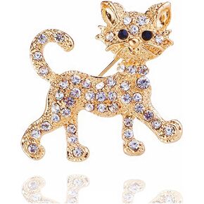 Rhinestone Cat Brooch Pin Gold Silvery Sparkle Crystal Brooch Cute Clothing Hat Bag Skirt Accessories for Women