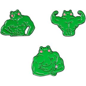 Cartoon Frog Enamel Pins Set Funny Fitness Posture Frog Green Animal Collar Lapel Pin Bag Coat Decoration Birthday Jewelry Gift for Women Men Children