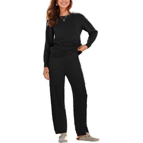 iChunhua Womens Knit Sweater Pajamas Set Warm Thick Pullover Tops Wide Leg Pants Sleepwear Loungewear Outfits
