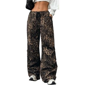 Milumia Women's Leopard Print Low Waist Drawstring Loose Cargo Pants with Pockets