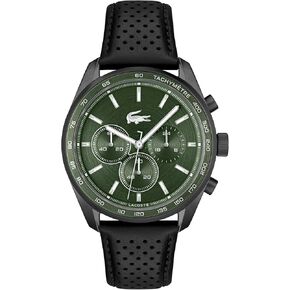 Lacoste Boston Men's Chronograph Watch, Leather Wristband, Water Resistant up to 5 ATM/50 Meters, Classic Watch for Men, 42mm