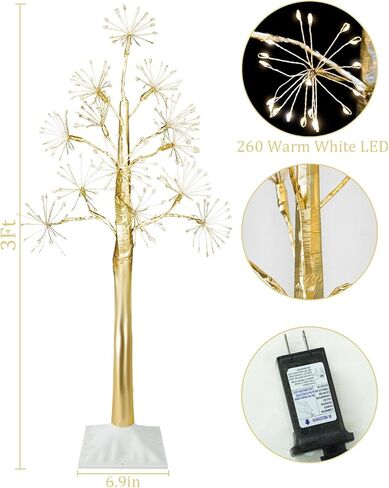 3FT Lighted Brich Tree with 260 LED Warm White Lights, Twinkling Tree, Fairy Light Spirit Tree, Twig Tree Prelit Artificial Tree for Home, Festival, Party, Shop, Indoor Decoration in Saudi Arabia