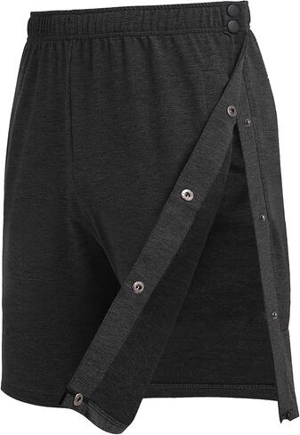 Deyeek Mens Tear Away Shorts Post Surgery Recovery Side Snap Shorts Color Block Cotton Break Away Pants with Pockets in Saudi Arabia