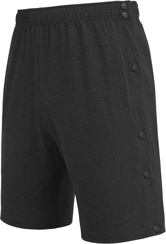 Deyeek Mens Tear Away Shorts Post Surgery Recovery Side Snap Shorts Color Block Cotton Break Away Pants with Pockets in Saudi Arabia