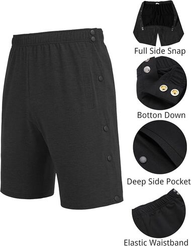Deyeek Mens Tear Away Shorts Post Surgery Recovery Side Snap Shorts Color Block Cotton Break Away Pants with Pockets in Saudi Arabia