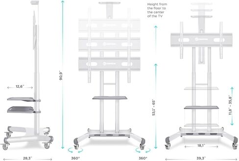 ONKRON Mobile TV Stand for 50" - 86" TVs up to 200 lbs - Adjustable TV Stand Portable - max VESA 800x500 - Tall TV Stand with Wheels/Mobile TV Cart Rolling TV Stand on Wheels Black in Saudi Arabia