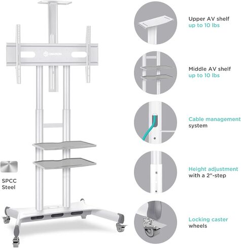 ONKRON Mobile TV Stand for 50" - 86" TVs up to 200 lbs - Adjustable TV Stand Portable - max VESA 800x500 - Tall TV Stand with Wheels/Mobile TV Cart Rolling TV Stand on Wheels Black in Saudi Arabia