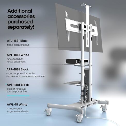 ONKRON Mobile TV Stand for 50" - 86" TVs up to 200 lbs - Adjustable TV Stand Portable - max VESA 800x500 - Tall TV Stand with Wheels/Mobile TV Cart Rolling TV Stand on Wheels Black in Saudi Arabia