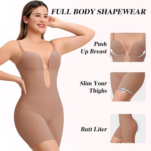 Slimers Backless Shapewear Strapless Bodysuit - Low Back Women Body Shaper : Slimming Built In Bra With Plunge in Saudi Arabia