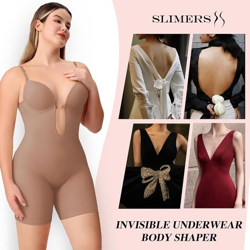 Slimers Backless Shapewear Strapless Bodysuit - Low Back Women Body Shaper : Slimming Built In Bra With Plunge in Saudi Arabia