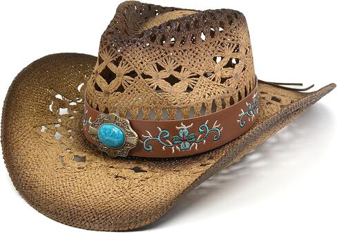 Cowgirl Hats for Women Straw Cowboy Hat Western Beach Sun Hat with Shapeable Brim for Coastal Cowgirl in Saudi Arabia