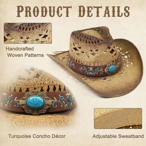 Cowgirl Hats for Women Straw Cowboy Hat Western Beach Sun Hat with Shapeable Brim for Coastal Cowgirl in Saudi Arabia