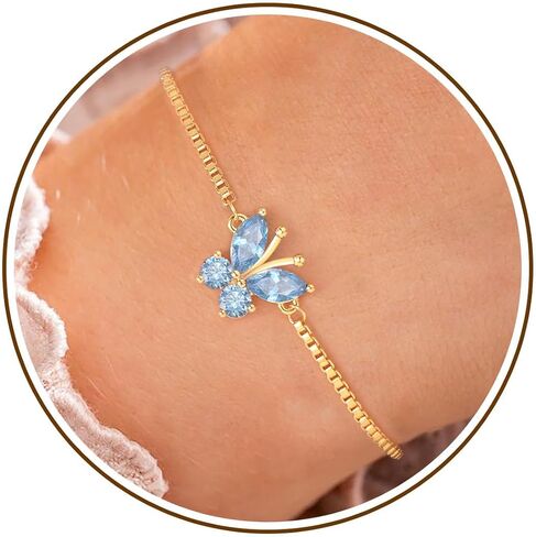 Birthstone Bracelets for Women, Butterfly Bracelet Teen Gifts 14K Gold Plated Butterfly Oval 1-12 Birthstone Bracelet Jewelry Christmas Valentines Birthday Gifts Stocking Stocking for Teens in Kuwait
