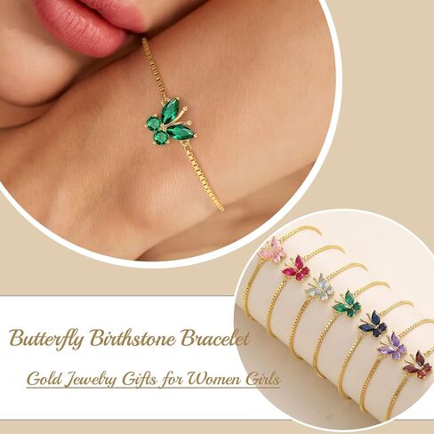 Birthstone Bracelets for Women, Butterfly Bracelet Teen Gifts 14K Gold Plated Butterfly Oval 1-12 Birthstone Bracelet Jewelry Christmas Valentines Birthday Gifts Stocking Stocking for Teens in Kuwait