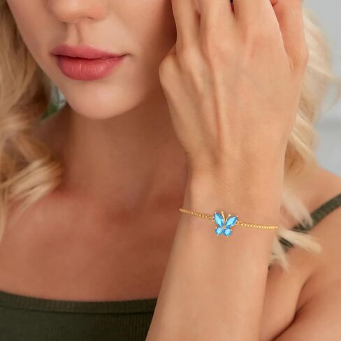 Birthstone Bracelets for Women, Butterfly Bracelet Teen Gifts 14K Gold Plated Butterfly Oval 1-12 Birthstone Bracelet Jewelry Christmas Valentines Birthday Gifts Stocking Stocking for Teens in Kuwait