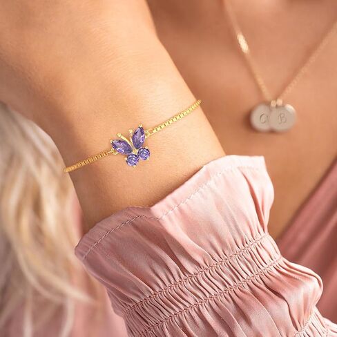Birthstone Bracelets for Women, Butterfly Bracelet Teen Gifts 14K Gold Plated Butterfly Oval 1-12 Birthstone Bracelet Jewelry Christmas Valentines Birthday Gifts Stocking Stocking for Teens in Kuwait
