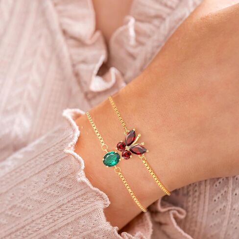 Birthstone Bracelets for Women, Butterfly Bracelet Teen Gifts 14K Gold Plated Butterfly Oval 1-12 Birthstone Bracelet Jewelry Christmas Valentines Birthday Gifts Stocking Stocking for Teens in Kuwait