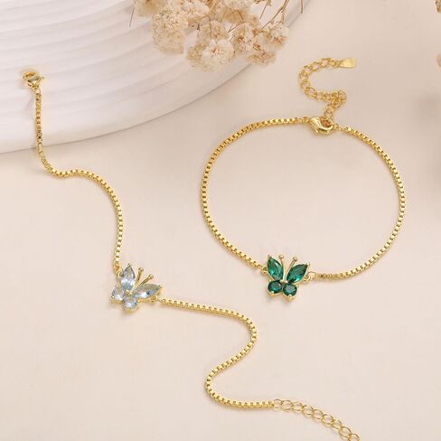 Birthstone Bracelets for Women, Butterfly Bracelet Teen Gifts 14K Gold Plated Butterfly Oval 1-12 Birthstone Bracelet Jewelry Christmas Valentines Birthday Gifts Stocking Stocking for Teens in Kuwait