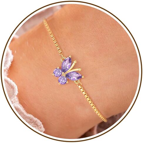 Birthstone Bracelets for Women, Butterfly Bracelet Teen Gifts 14K Gold Plated Butterfly Oval 1-12 Birthstone Bracelet Jewelry Christmas Valentines Birthday Gifts Stocking Stocking for Teens in Kuwait
