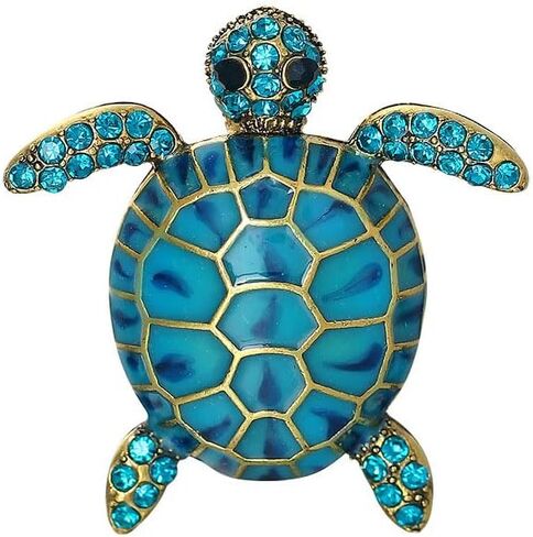 Turtle Animal Brooch Pin Exaggerated Long Life Tortoise Lapel Pin Retro Crystal Sea Animal Safty Pin Women Men Clothes Decor Birthday Gift for Mom Grandma in Saudi Arabia