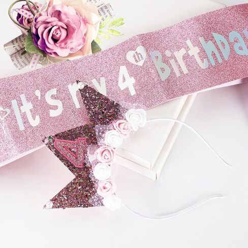 Zkptops 2Pcs Birthday Crown Headbands for Kids Toddlers Girls Birthday Sash & Birthday Tiara Set Pink Hair Band Accessories in Kuwait