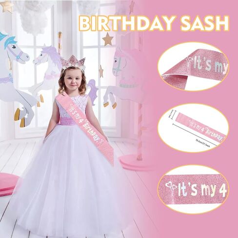 Zkptops 2Pcs Birthday Crown Headbands for Kids Toddlers Girls Birthday Sash & Birthday Tiara Set Pink Hair Band Accessories in Kuwait